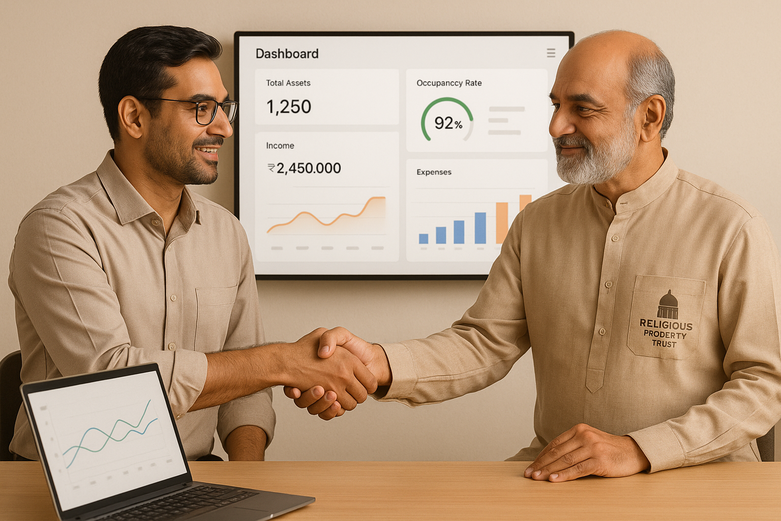 A trustee smiling and shaking hands